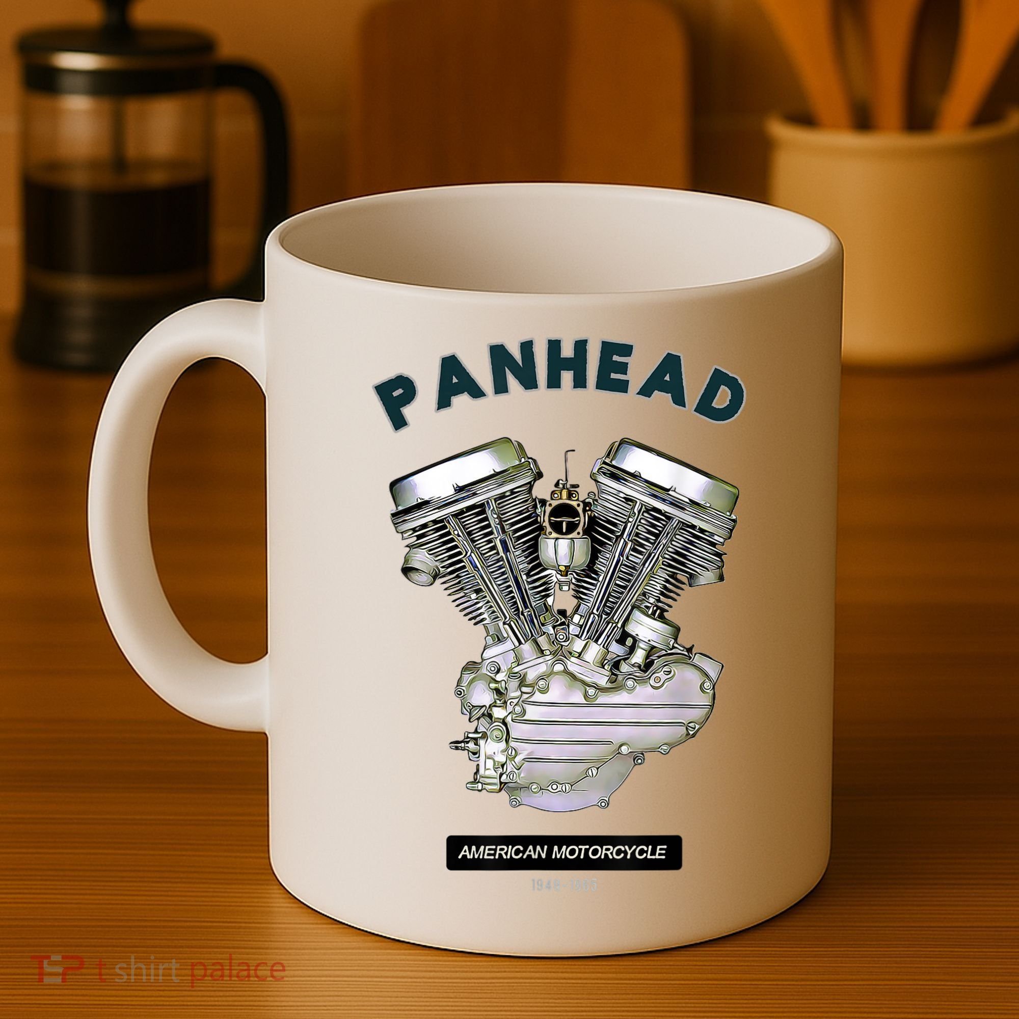 HD PanHead Retro VTwin Engine Motorcycle 48 65 Biker Gear Coffee Mug