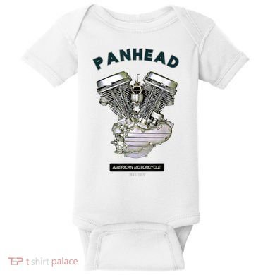 HD PanHead Retro VTwin Engine Motorcycle 48 65 Biker Gear Baby Bodysuit