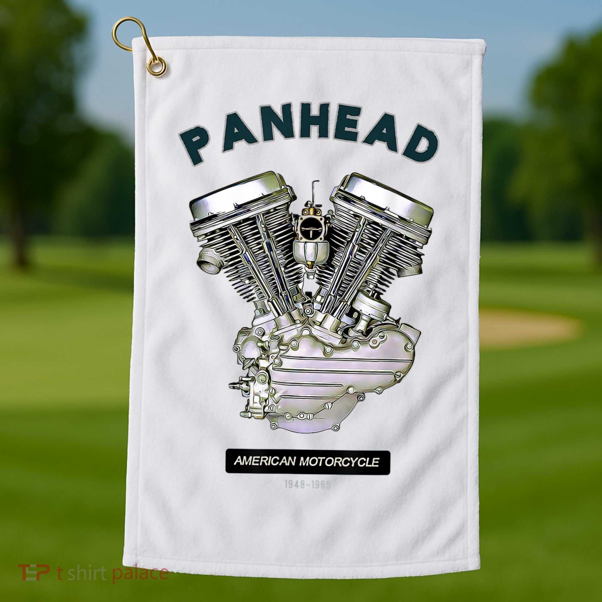 HD PanHead Retro VTwin Engine Motorcycle 48 65 Biker Gear Golf Towel