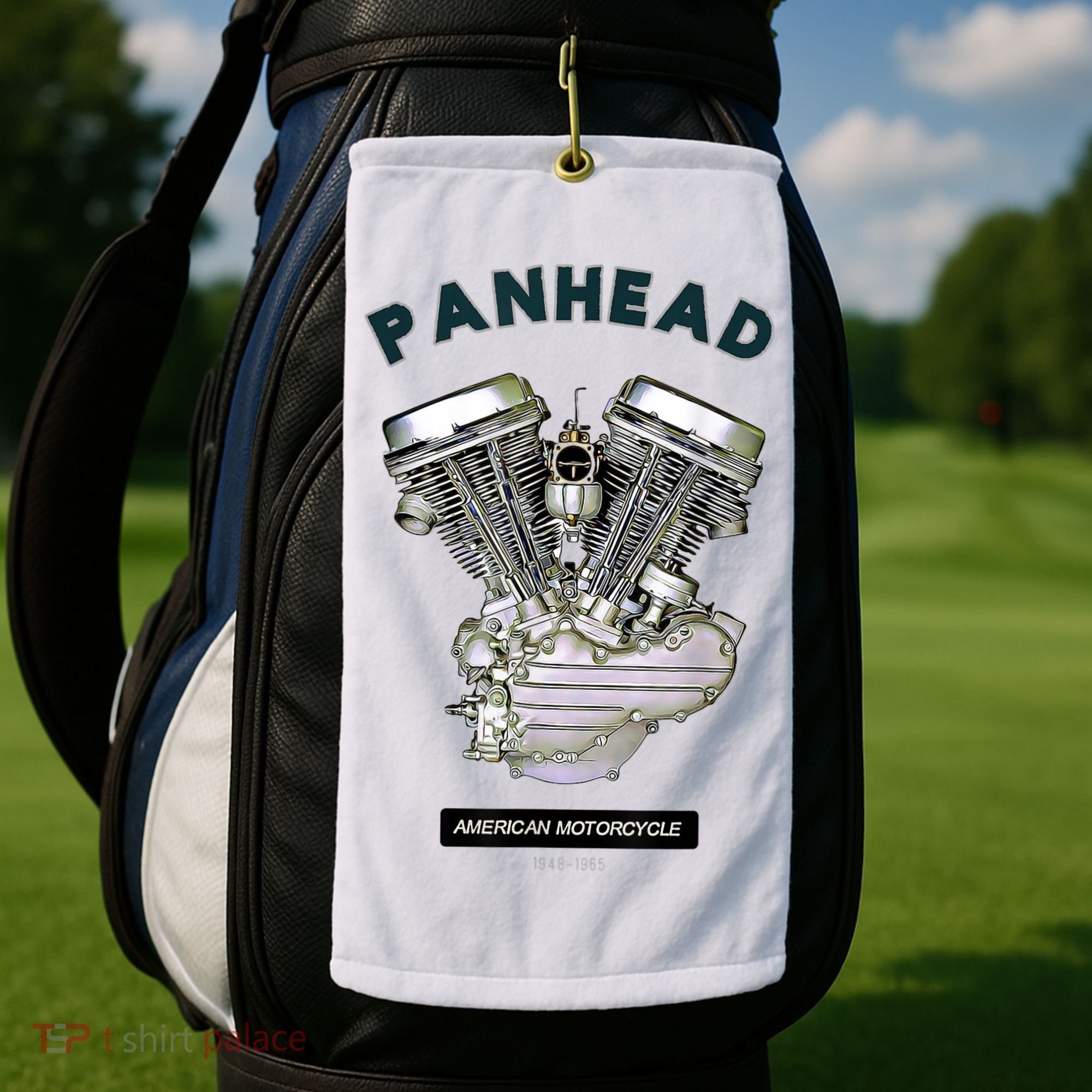 HD PanHead Retro VTwin Engine Motorcycle 48 65 Biker Gear Golf Towel