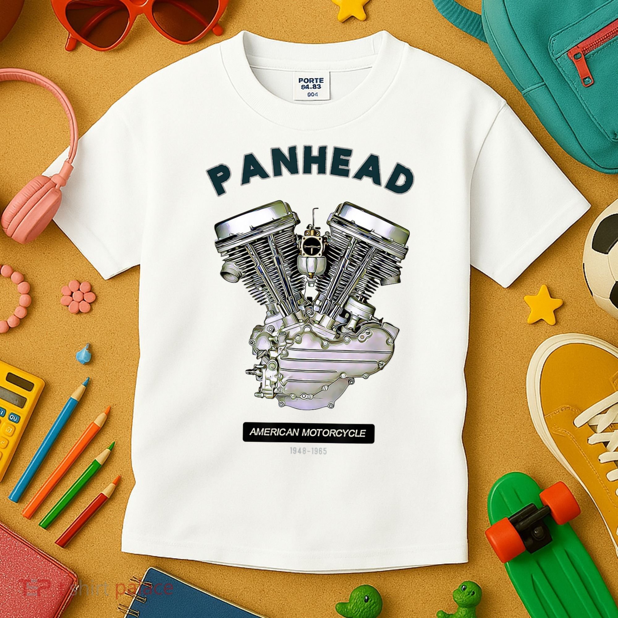 HD PanHead Retro VTwin Engine Motorcycle 48 65 Biker Gear Kids T-Shirt