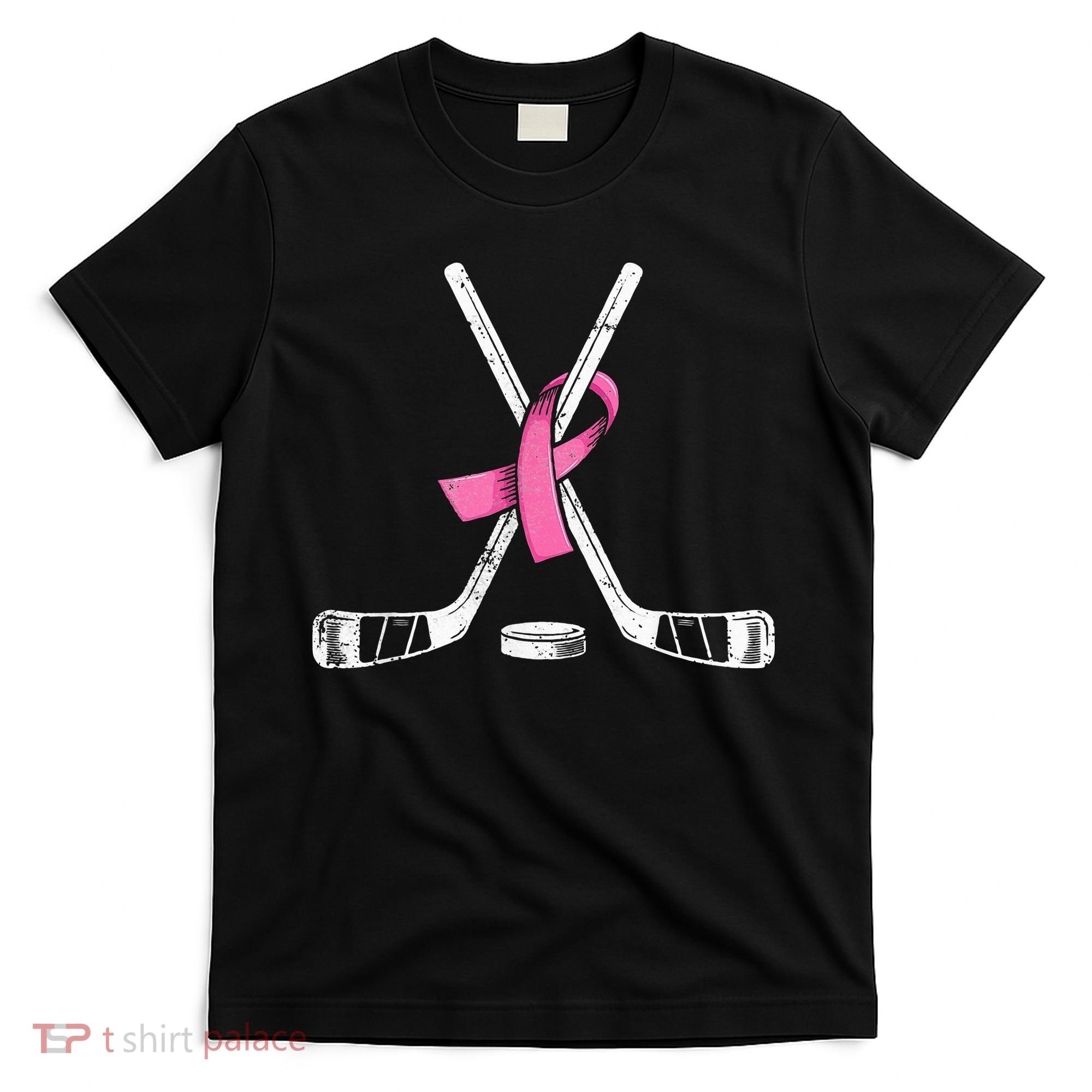 Hockey Pink Ribbon Breast Cancer Support for Sports Enthusiasts T-Shirt