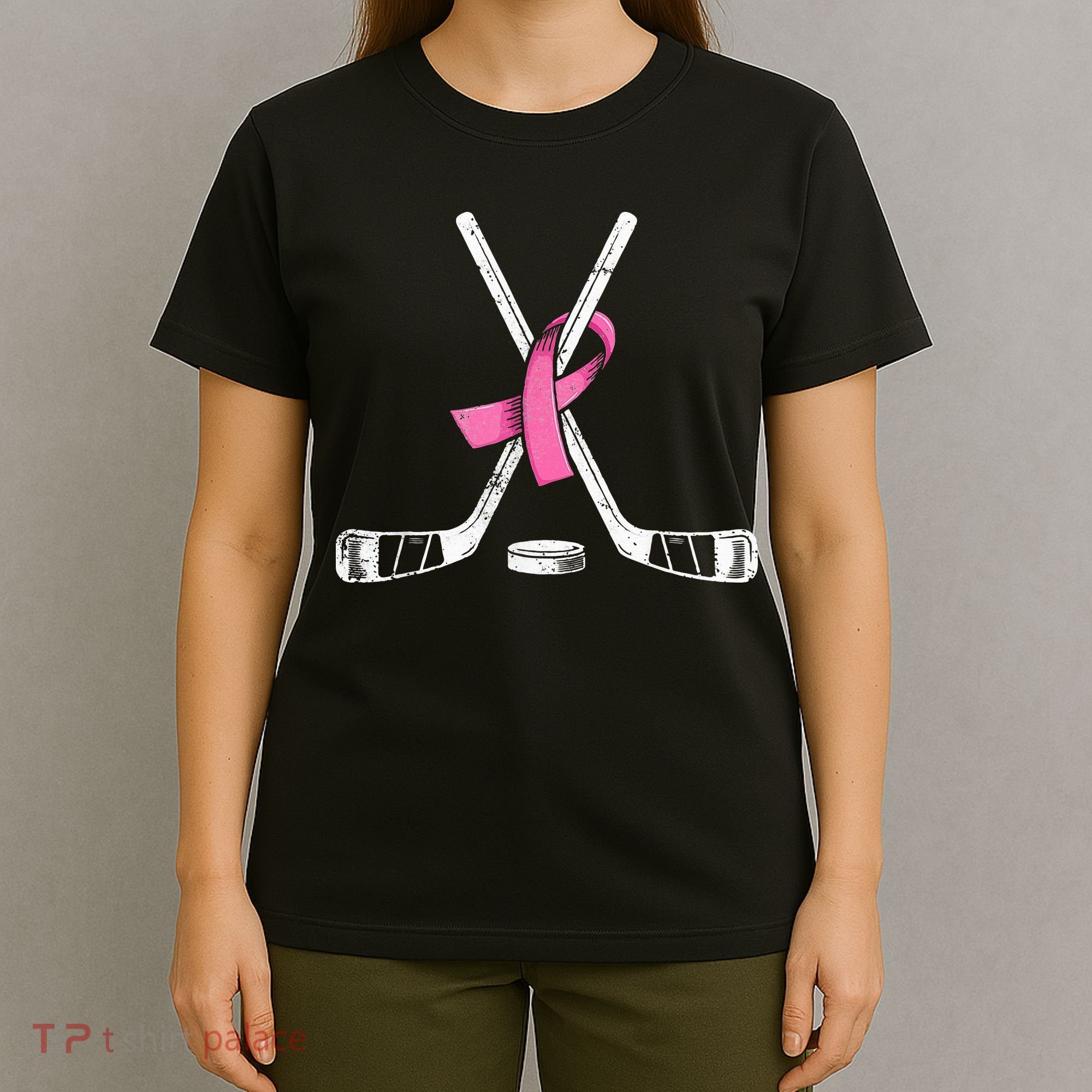 Hockey Pink Ribbon Breast Cancer Support for Sports Enthusiasts T-Shirt