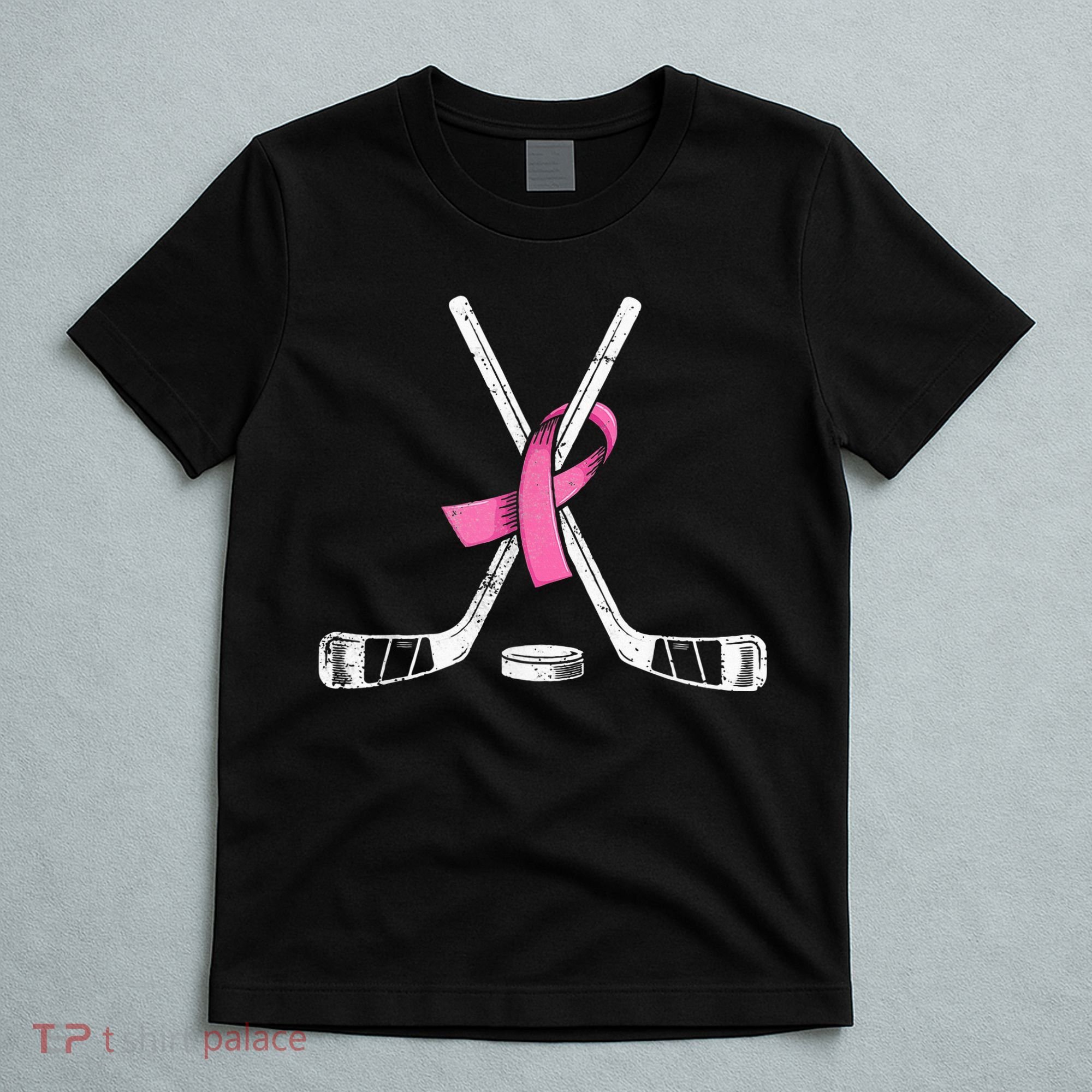 Hockey Pink Ribbon Breast Cancer Support for Sports Enthusiasts T-Shirt