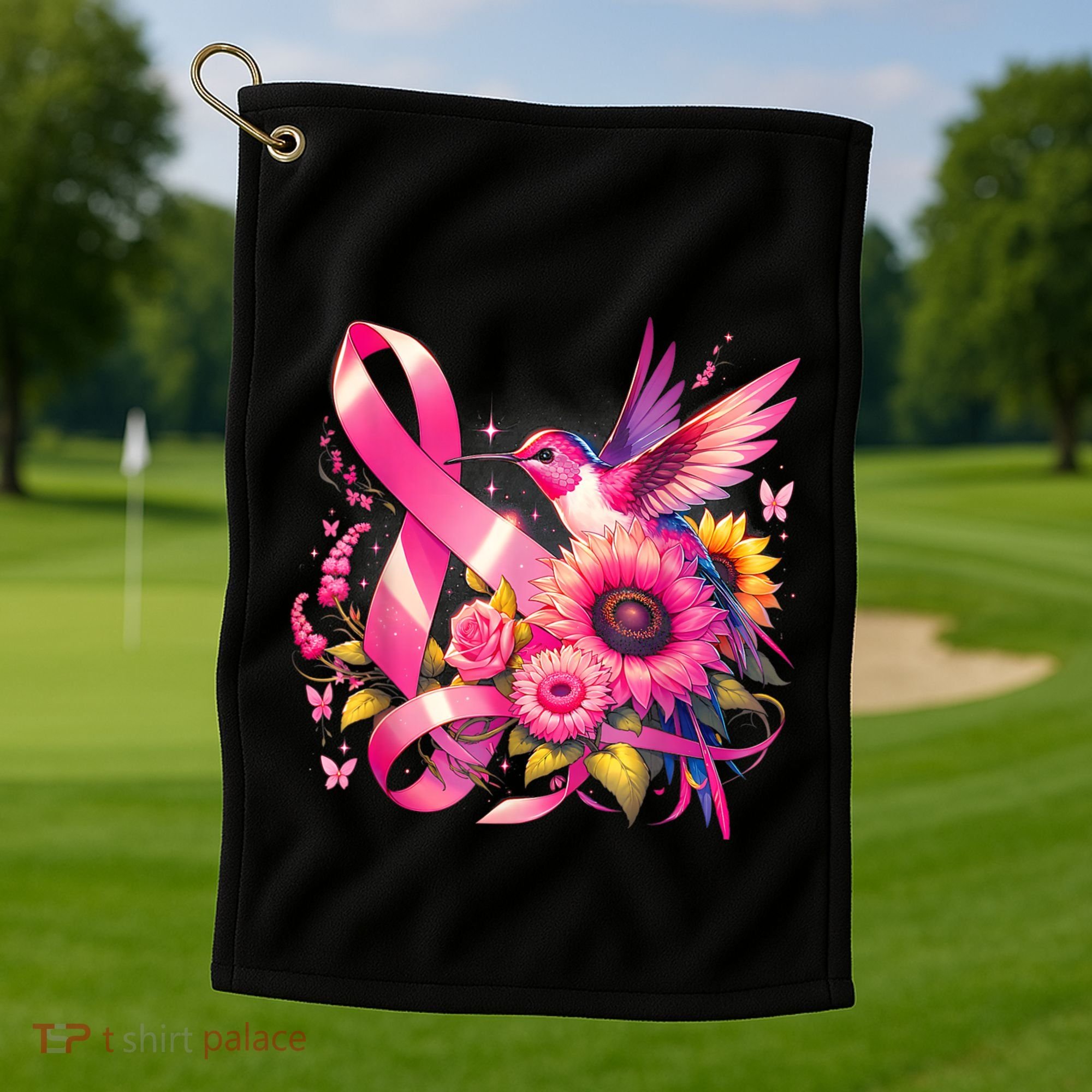 Hummingbird P.Ink Ribbon Breast Cancer Awareness Support Golf Towel