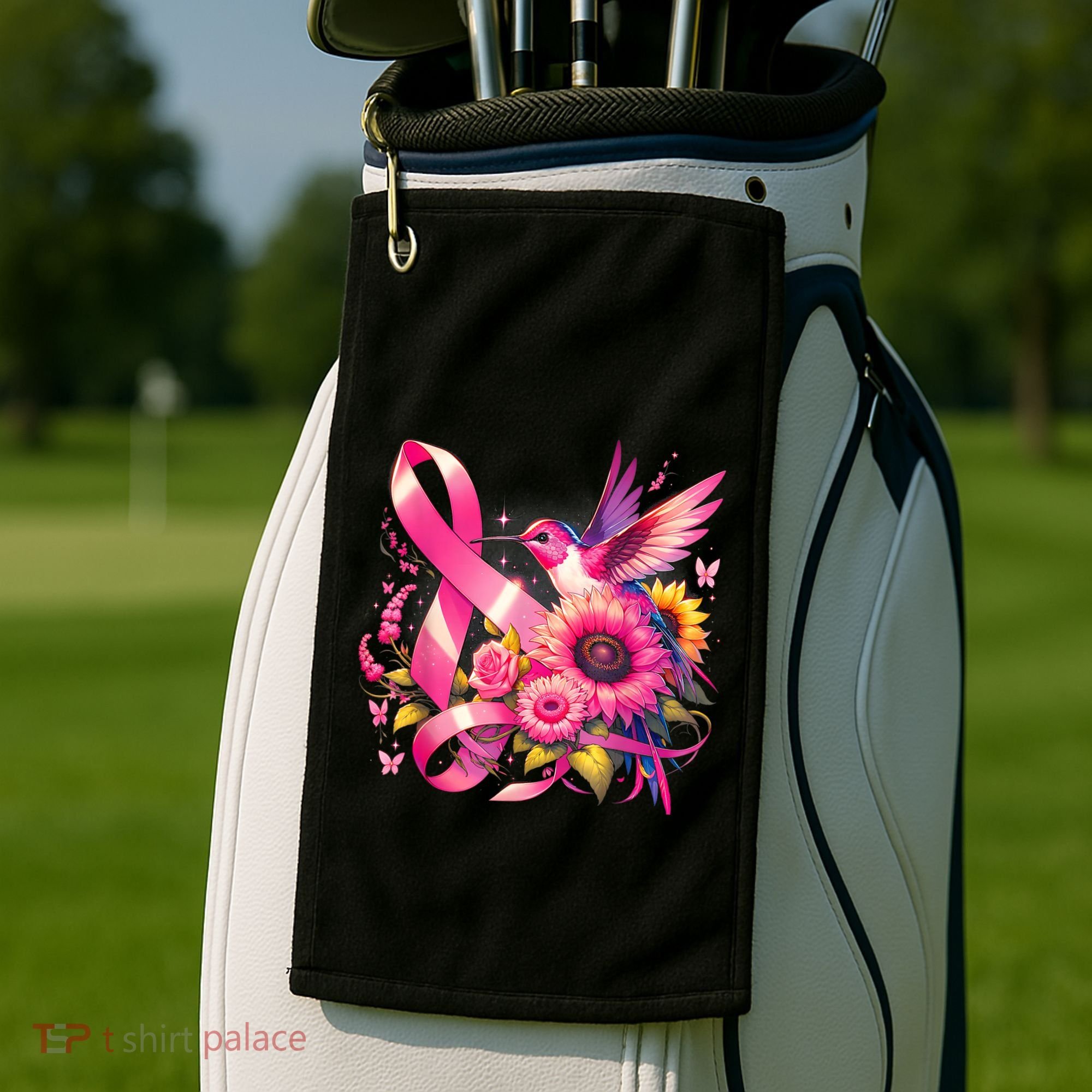 Hummingbird P.Ink Ribbon Breast Cancer Awareness Support Golf Towel