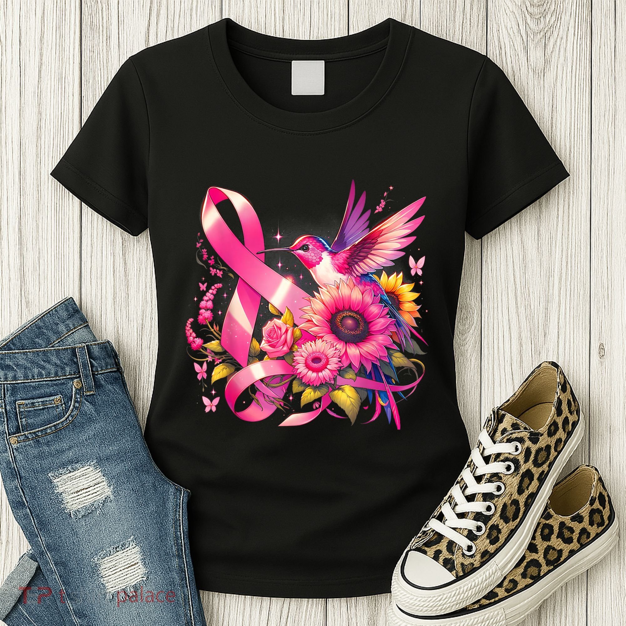 Hummingbird P.Ink Ribbon Breast Cancer Awareness Support Women's T-Shirt