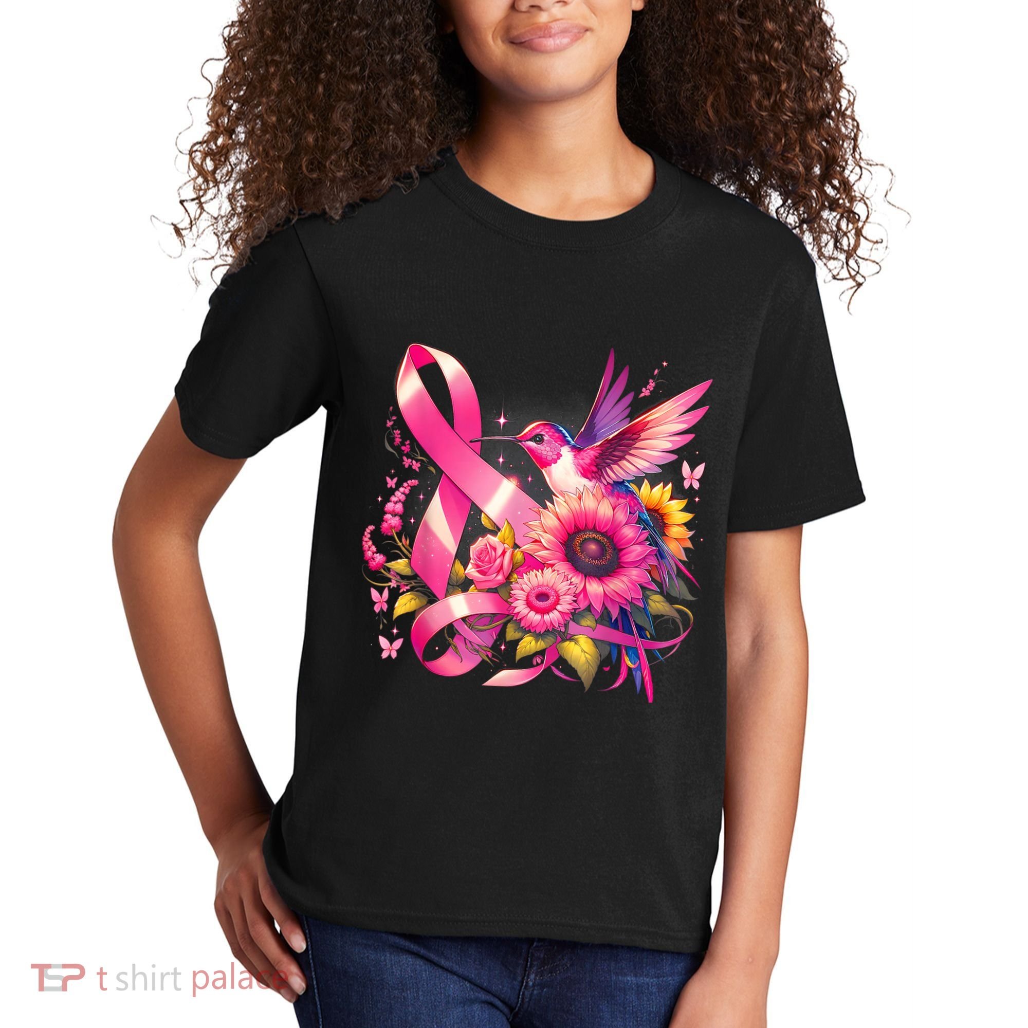 Hummingbird P.Ink Ribbon Breast Cancer Awareness Support Kids T-Shirt
