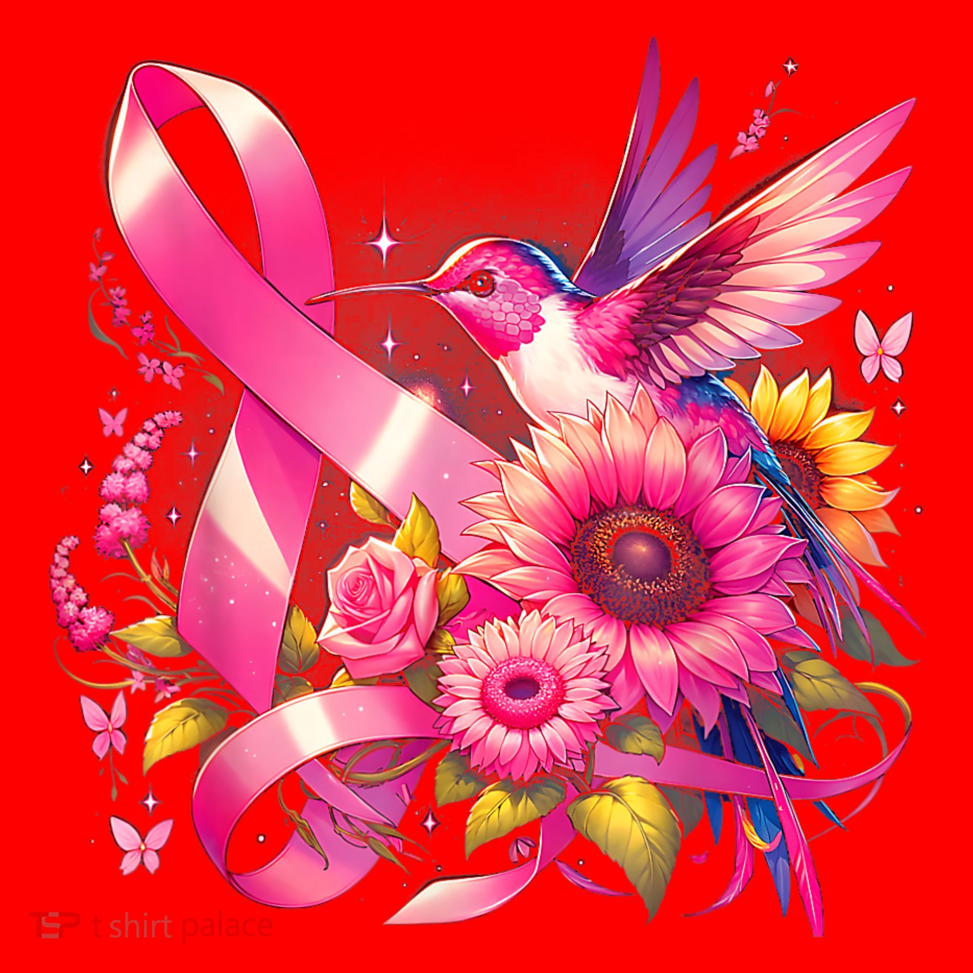 Hummingbird P.Ink Ribbon Breast Cancer Awareness Support Santa Hat