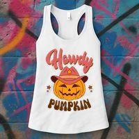 Howdy Pumpkin Retro Cute Halloween Women's Tank Top thumb 3