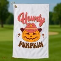 Howdy Pumpkin Retro Cute Halloween Golf Towel thumb 1