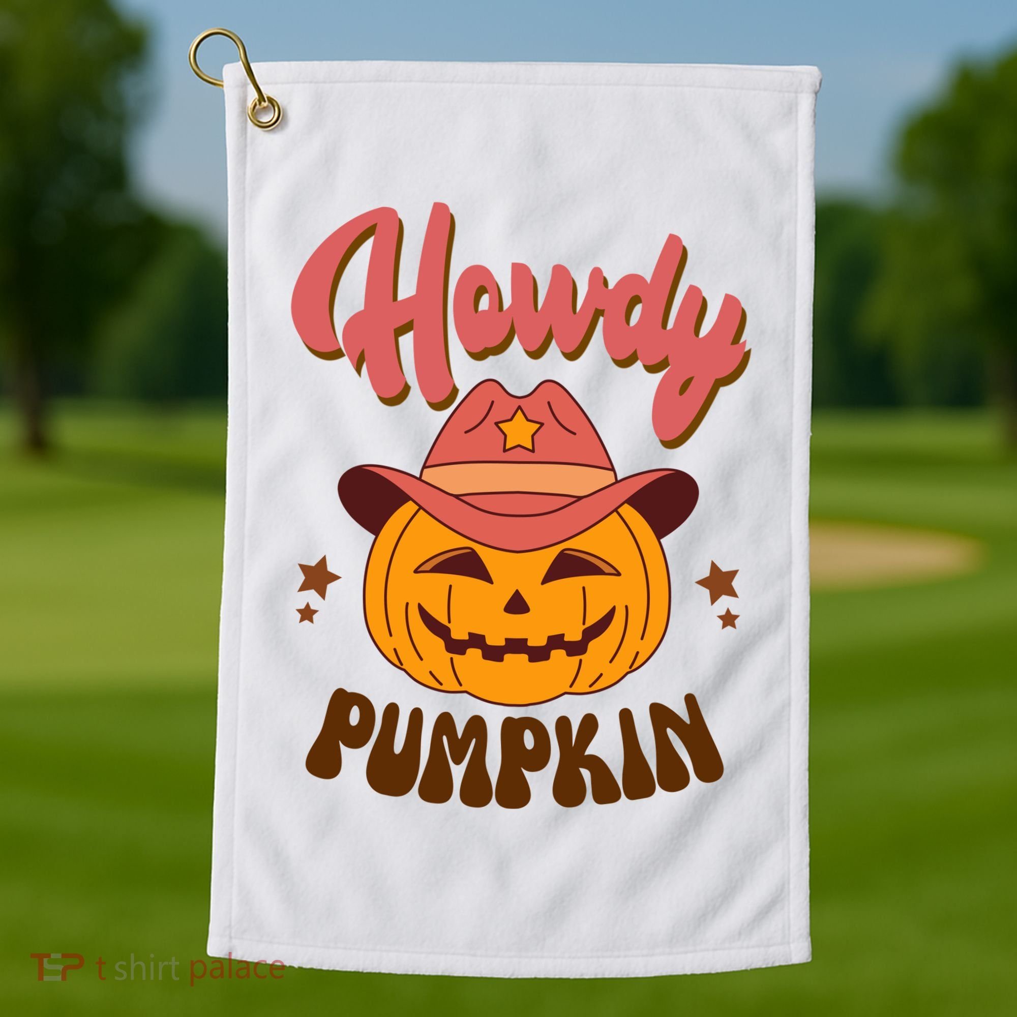 Howdy Pumpkin Retro Cute Halloween Golf Towel