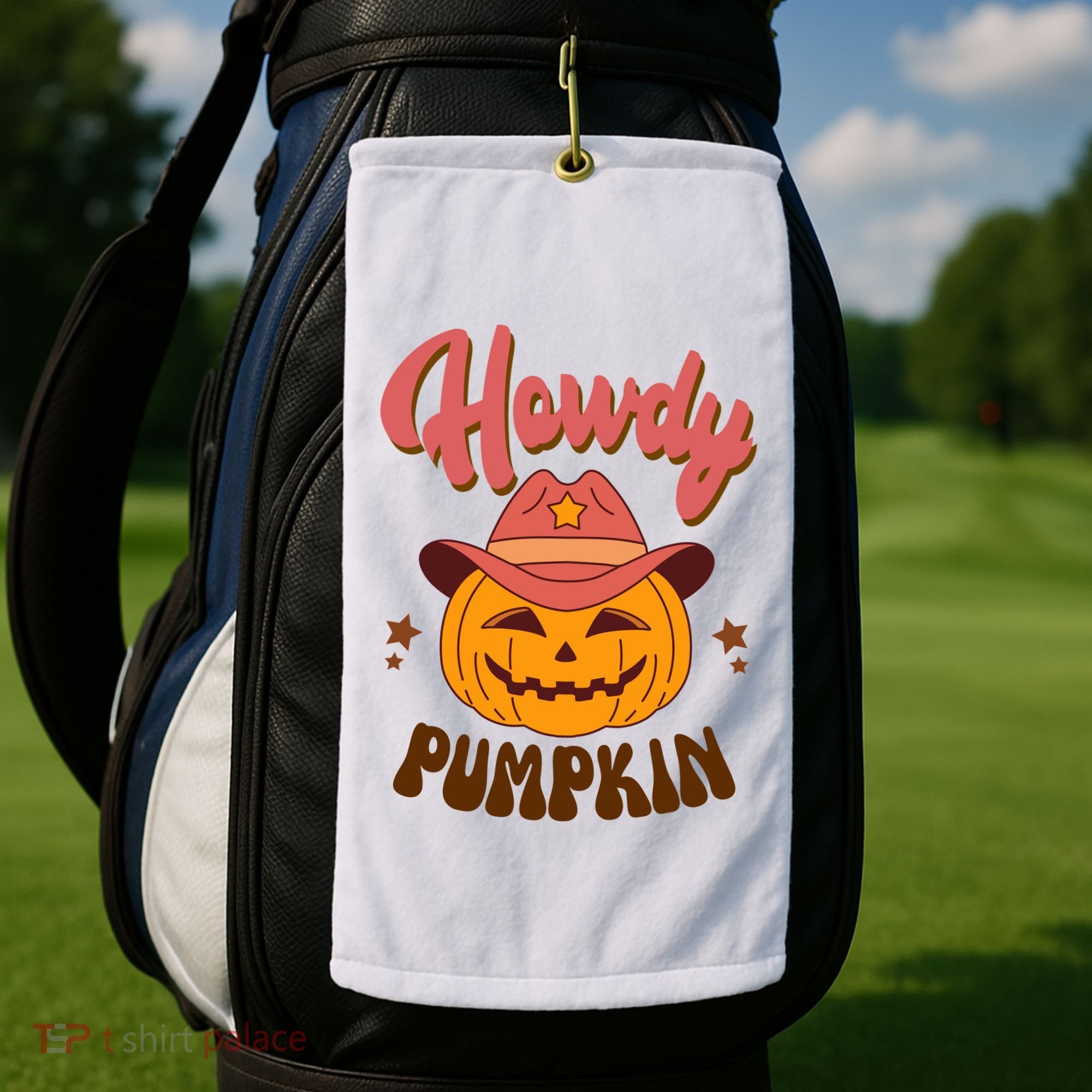 Howdy Pumpkin Retro Cute Halloween Golf Towel