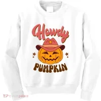 Howdy Pumpkin Retro Cute Halloween Kids Sweatshirt thumb 0