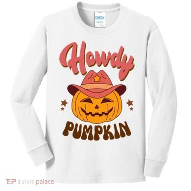 Howdy Pumpkin Retro Cute Halloween Kids Long Sleeve Shirt