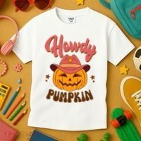 Howdy Pumpkin Retro Cute Halloween Kids T-Shirt thumb 3