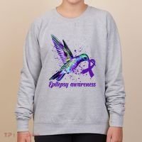 Hummingbird Purple Ribbon Epilepsy Awareness Month Warrior Women's Sweatshirt thumb 0