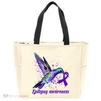 Hummingbird Purple Ribbon Epilepsy Awareness Month Warrior Tote Bag thumb 0