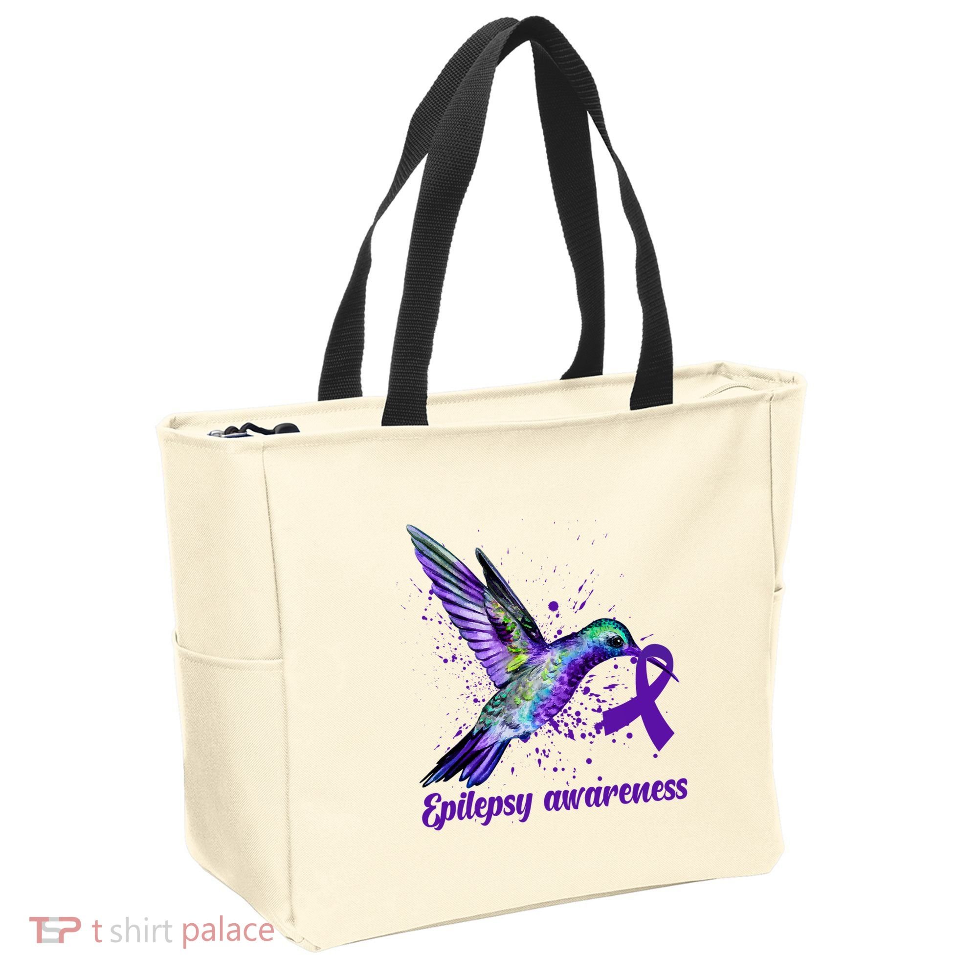 Hummingbird Purple Ribbon Epilepsy Awareness Month Warrior Tote Bag