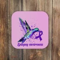 Hummingbird Purple Ribbon Epilepsy Awareness Month Warrior Coaster thumb 0