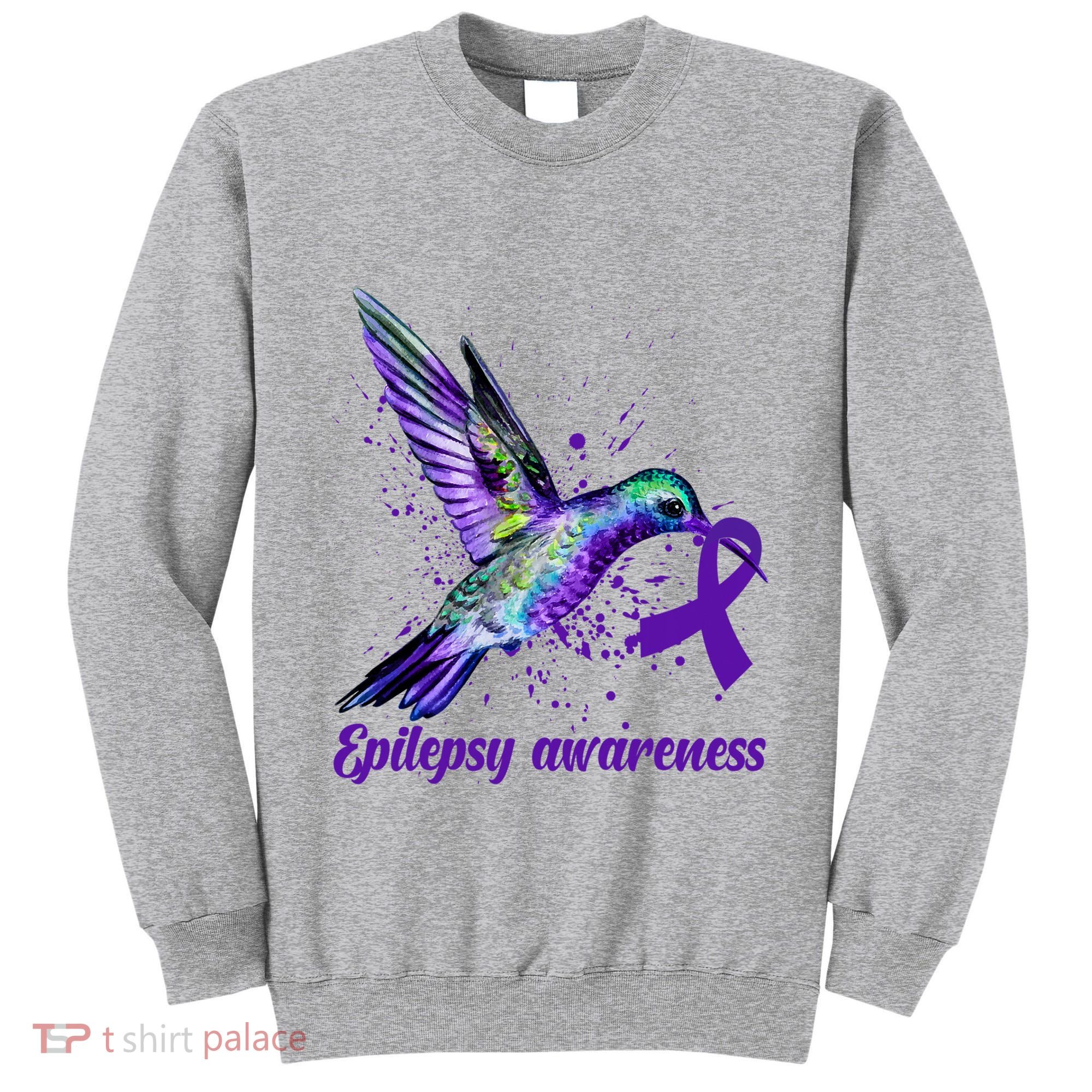 Hummingbird Purple Ribbon Epilepsy Awareness Month Warrior Tall Sweatshirt