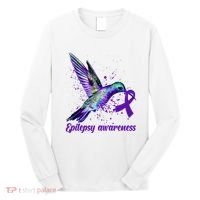 Hummingbird Purple Ribbon Epilepsy Awareness Month Warrior Long Sleeve Shirt thumb 0