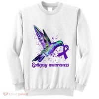 Hummingbird Purple Ribbon Epilepsy Awareness Month Warrior Sweatshirt thumb 0