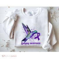 Hummingbird Purple Ribbon Epilepsy Awareness Month Warrior Sweatshirt thumb 2