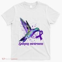 Hummingbird Purple Ribbon Epilepsy Awareness Month Warrior T-Shirt thumb 0