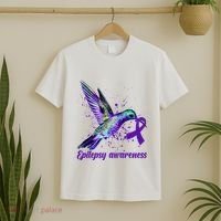 Hummingbird Purple Ribbon Epilepsy Awareness Month Warrior T-Shirt thumb 2