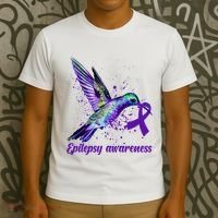 Hummingbird Purple Ribbon Epilepsy Awareness Month Warrior T-Shirt thumb 3