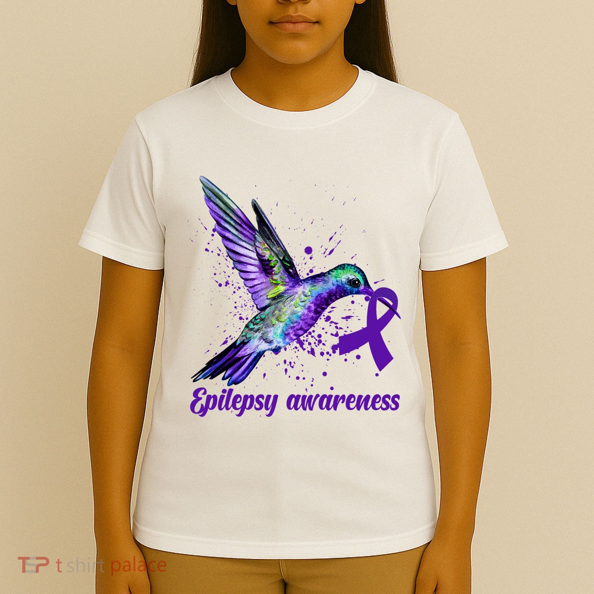 Hummingbird Purple Ribbon Epilepsy Awareness Month Warrior T-Shirt