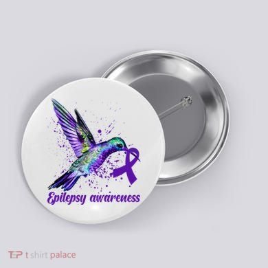 Hummingbird Purple Ribbon Epilepsy Awareness Month Warrior Button