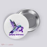 Hummingbird Purple Ribbon Epilepsy Awareness Month Warrior Button thumb 0