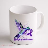 Hummingbird Purple Ribbon Epilepsy Awareness Month Warrior Coffee Mug thumb 1