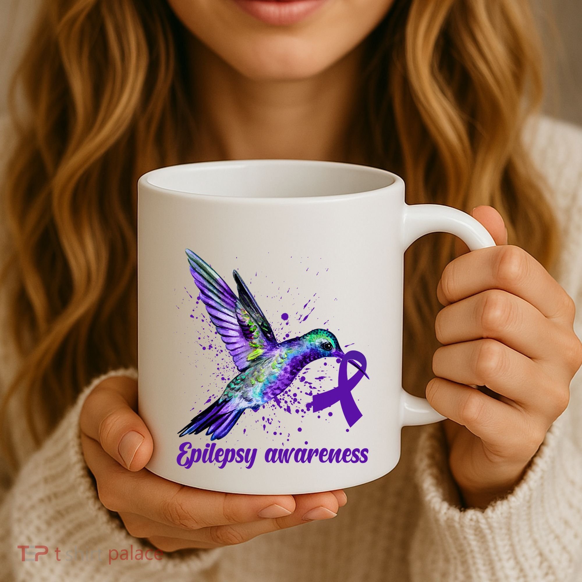 Hummingbird Purple Ribbon Epilepsy Awareness Month Warrior Coffee Mug