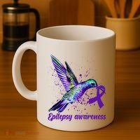 Hummingbird Purple Ribbon Epilepsy Awareness Month Warrior Coffee Mug thumb 4