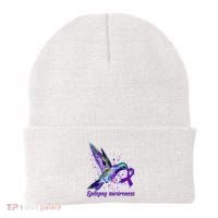 Hummingbird Purple Ribbon Epilepsy Awareness Month Warrior Beanie thumb 0