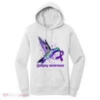 Hummingbird Purple Ribbon Epilepsy Awareness Month Warrior Women's Hoodie thumb 0