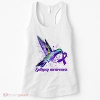 Hummingbird Purple Ribbon Epilepsy Awareness Month Warrior Women's Tank Top thumb 0