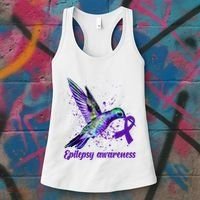 Hummingbird Purple Ribbon Epilepsy Awareness Month Warrior Women's Tank Top thumb 3