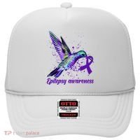 Hummingbird Purple Ribbon Epilepsy Awareness Month Warrior Hat thumb 0