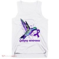 Hummingbird Purple Ribbon Epilepsy Awareness Month Warrior Tank Top thumb 0