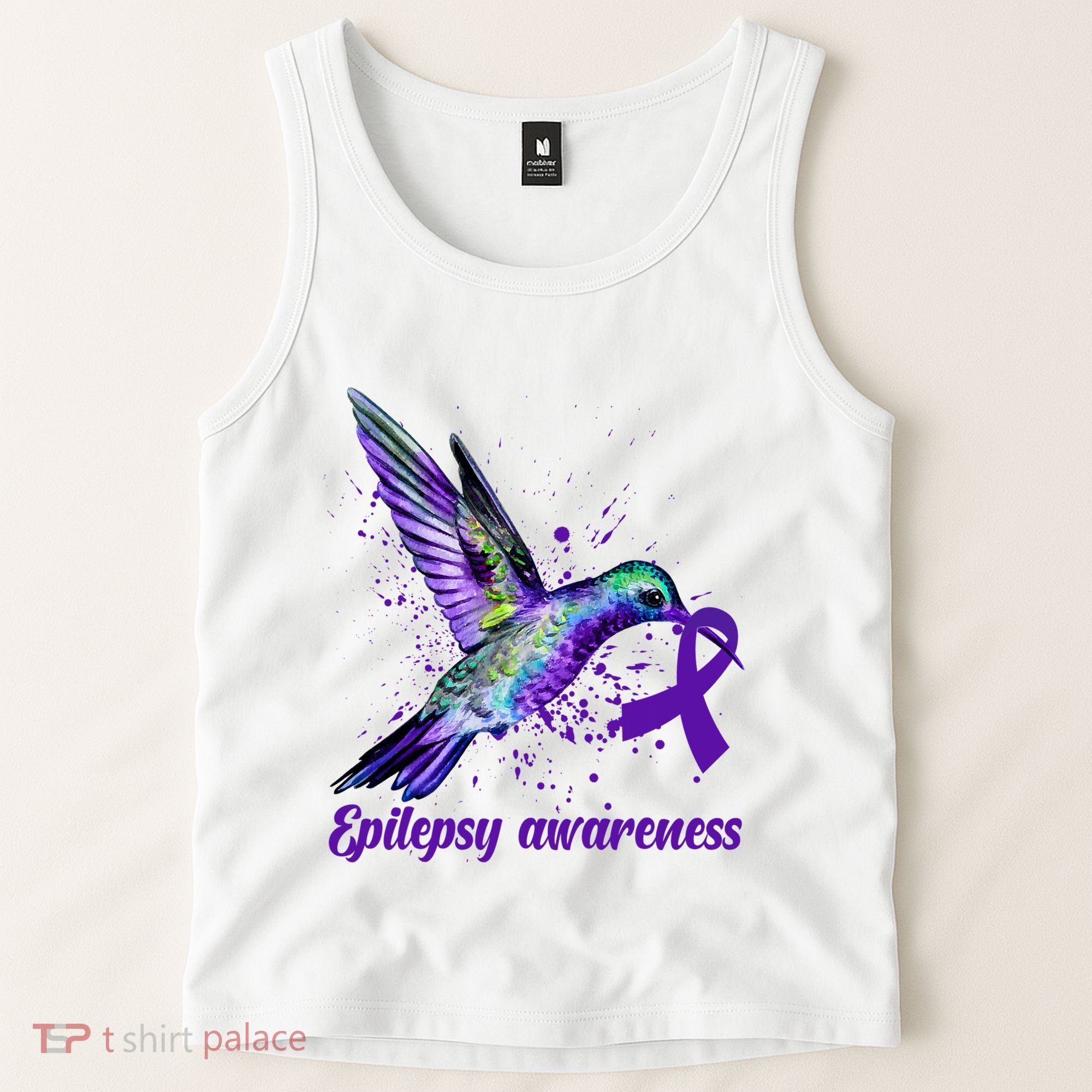 Hummingbird Purple Ribbon Epilepsy Awareness Month Warrior Tank Top