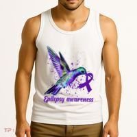 Hummingbird Purple Ribbon Epilepsy Awareness Month Warrior Tank Top thumb 3