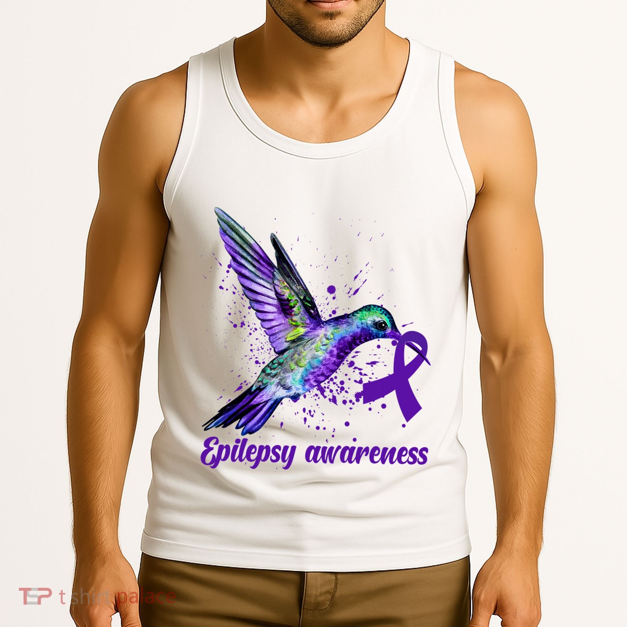 Hummingbird Purple Ribbon Epilepsy Awareness Month Warrior Tank Top