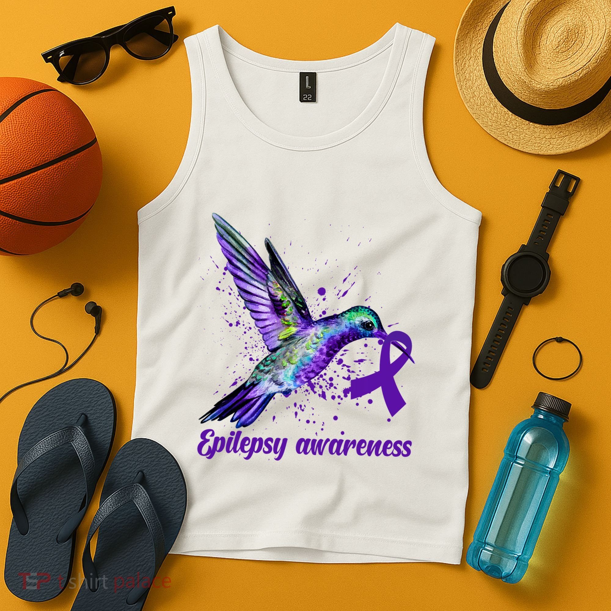 Hummingbird Purple Ribbon Epilepsy Awareness Month Warrior Tank Top