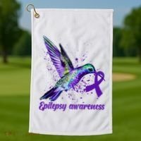 Hummingbird Purple Ribbon Epilepsy Awareness Month Warrior Golf Towel thumb 1