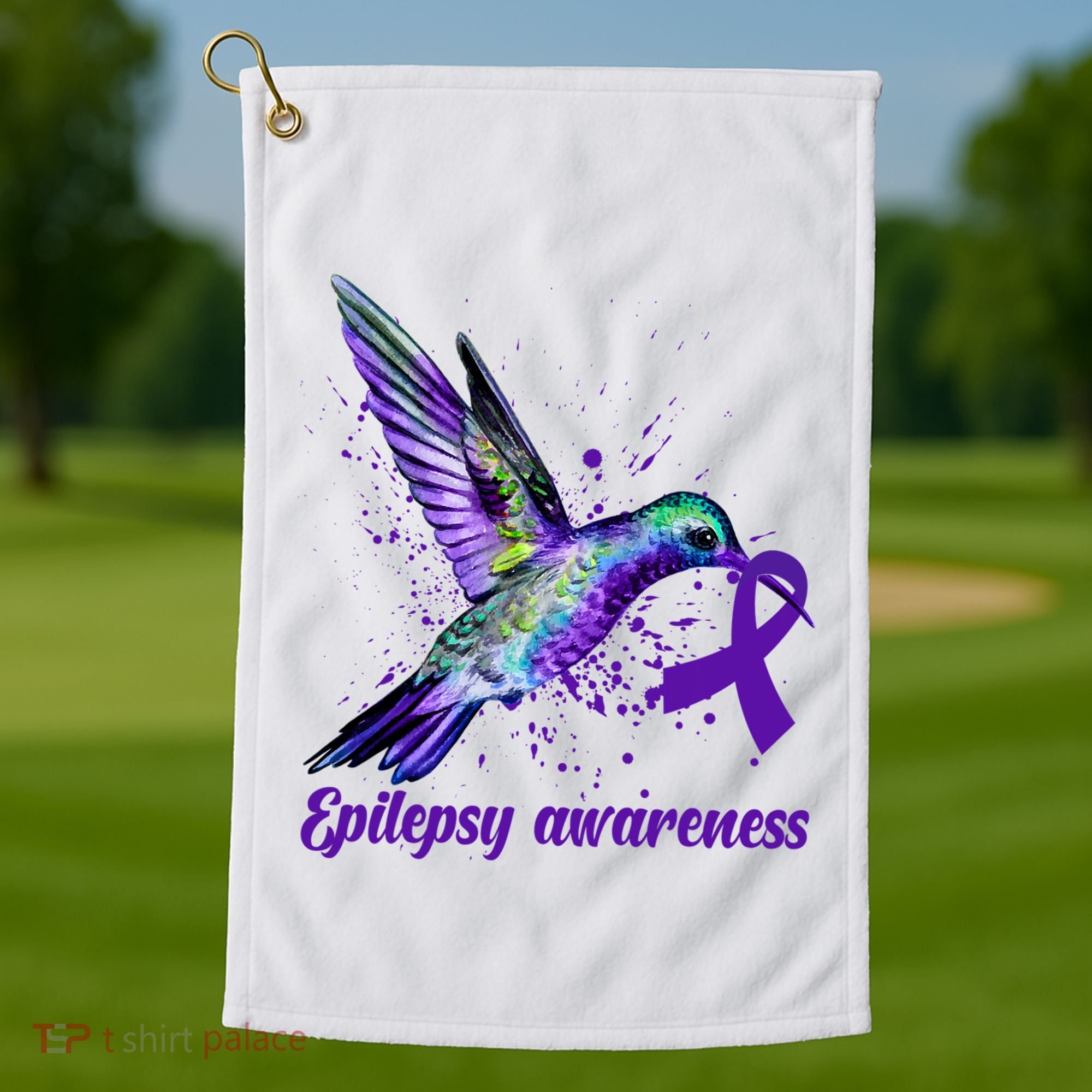 Hummingbird Purple Ribbon Epilepsy Awareness Month Warrior Golf Towel