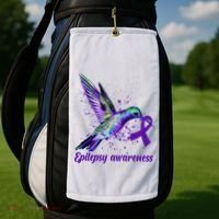 Hummingbird Purple Ribbon Epilepsy Awareness Month Warrior Golf Towel thumb 2